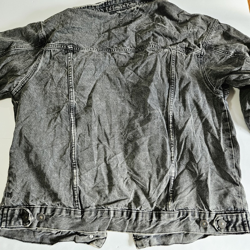 Bershka Women's Size Large Charcoal Grey Denim Trucker Jacket 90s‎ Style - Picture 6 of 6